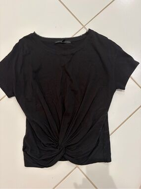 White House Black Market Black Short Sleeve Twist-Knot Tee